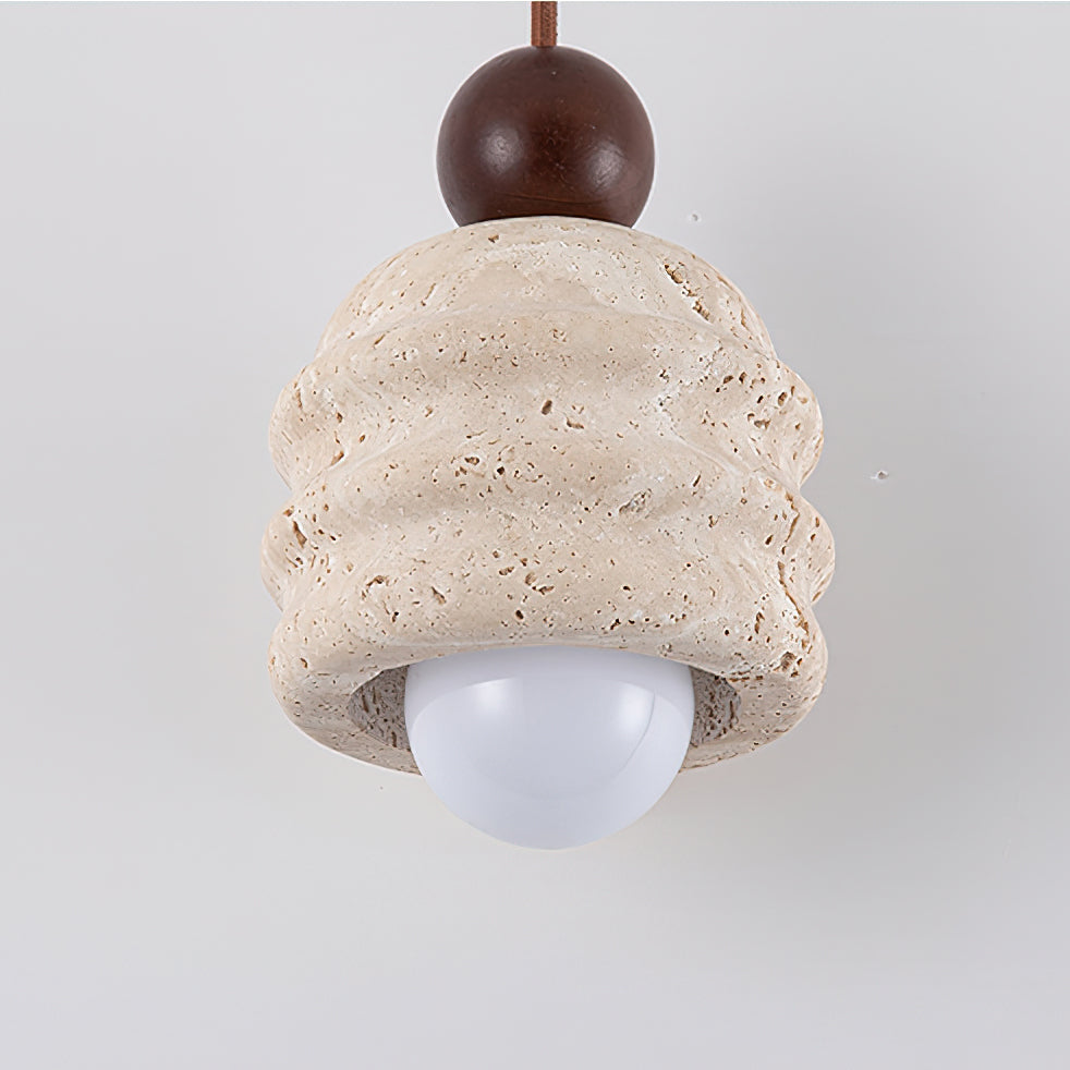 Natural Glow Sculpted Travertine Ripple Pendant Light