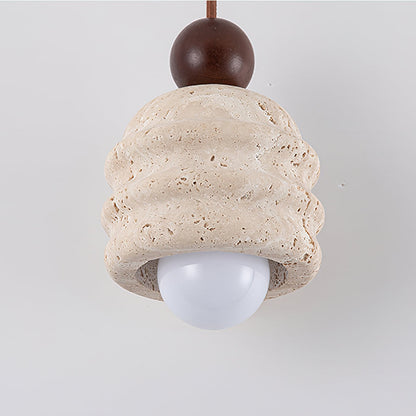 Natural Glow Sculpted Travertine Ripple Pendant Light