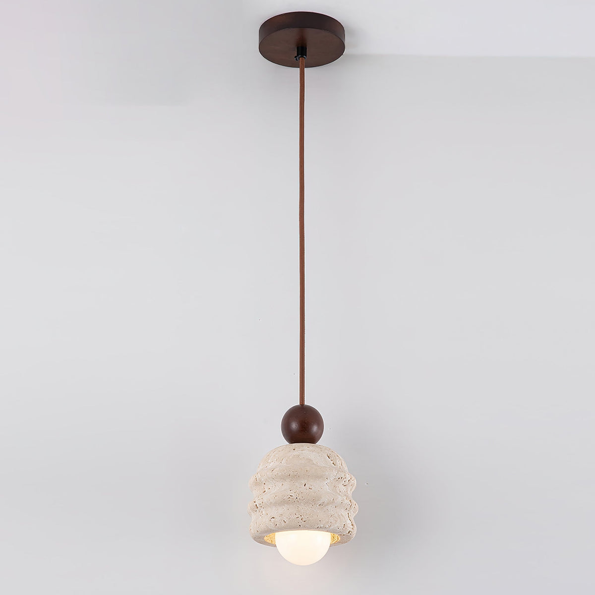 Natural Glow Sculpted Travertine Ripple Pendant Light