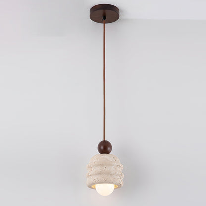 Natural Glow Sculpted Travertine Ripple Pendant Light