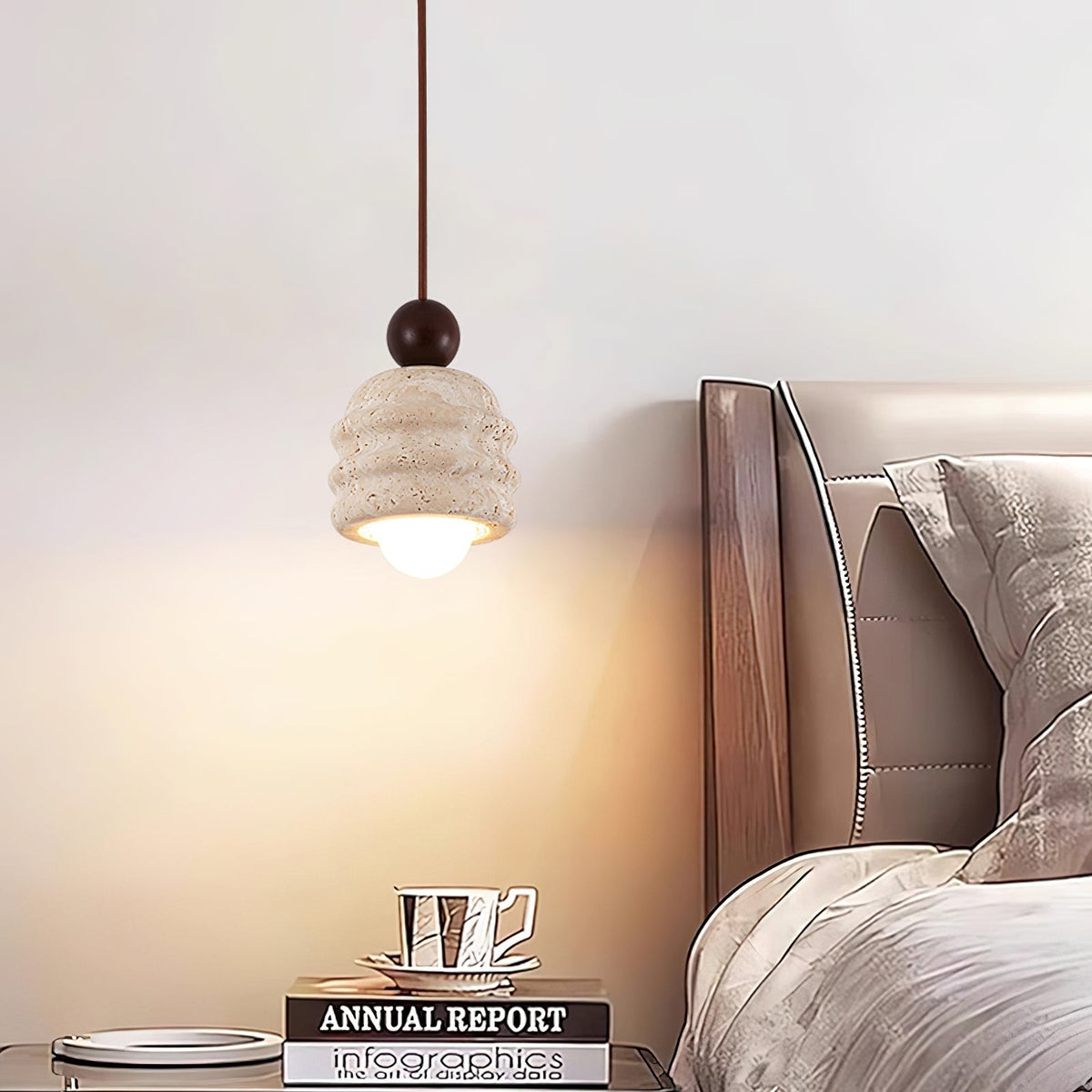 Natural Glow Sculpted Travertine Ripple Pendant Light