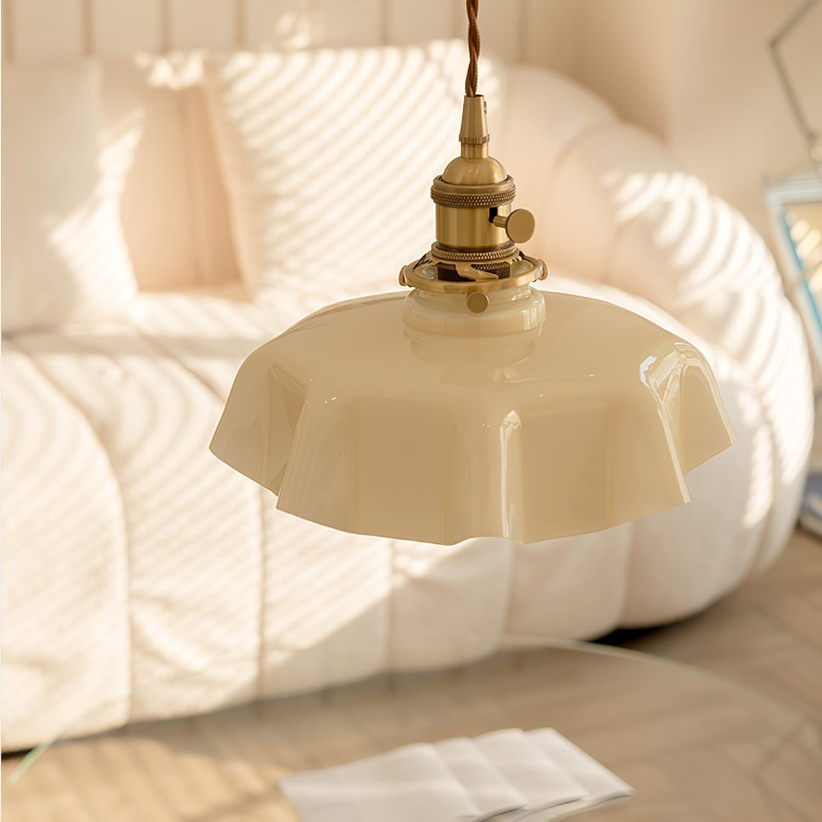 Pendant Pleated Ivory Lamp Farmhouse Charm With