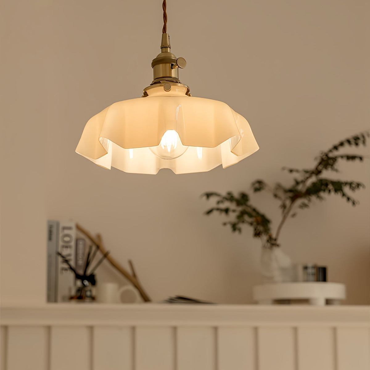 Pendant Pleated Ivory Lamp Farmhouse Charm With