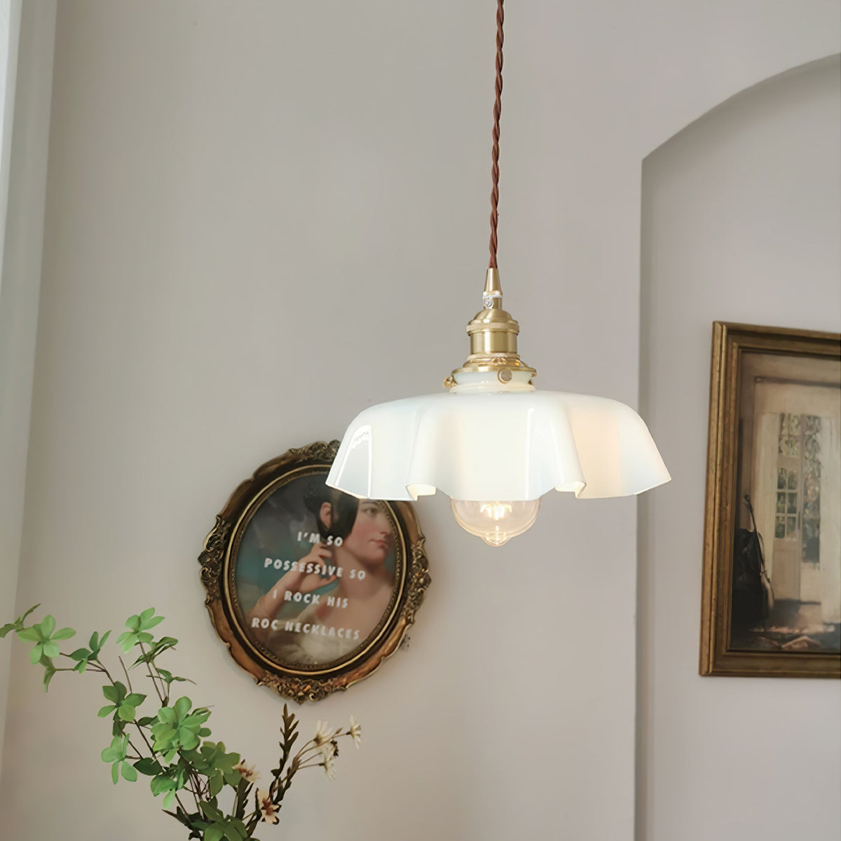 Pendant Pleated Ivory Lamp Farmhouse Charm With