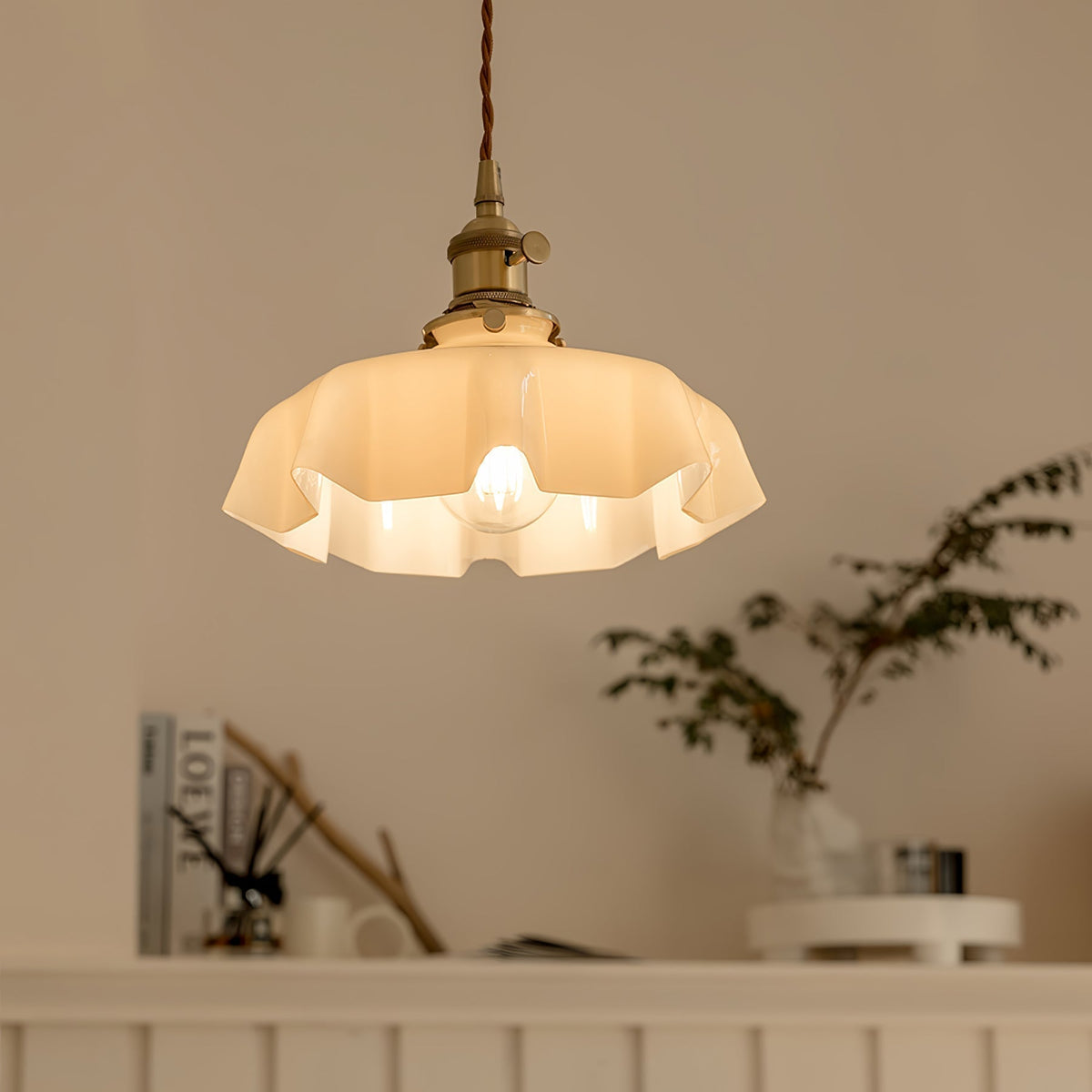 Pendant Pleated Ivory Lamp Farmhouse Charm With