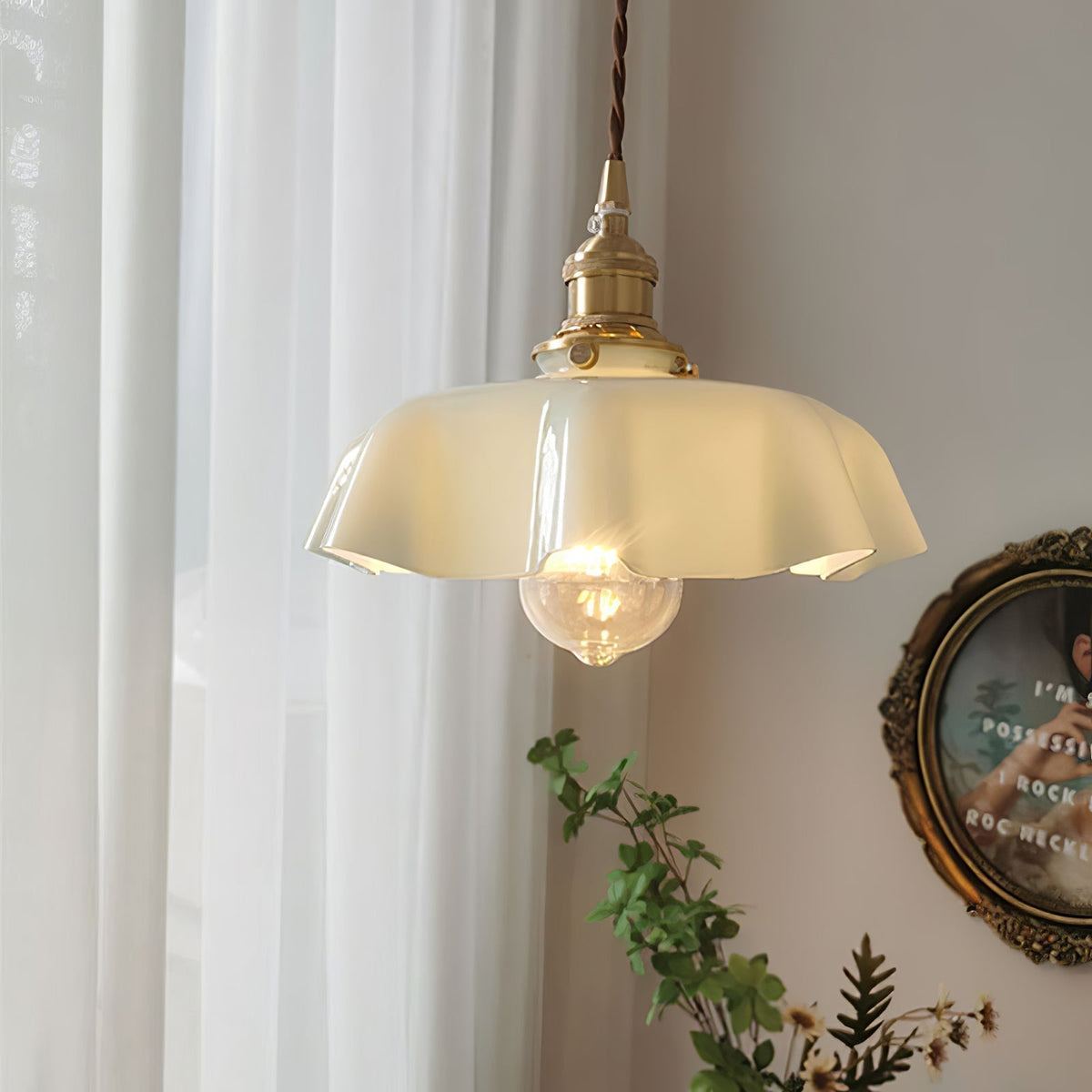Pendant Pleated Ivory Lamp Farmhouse Charm With