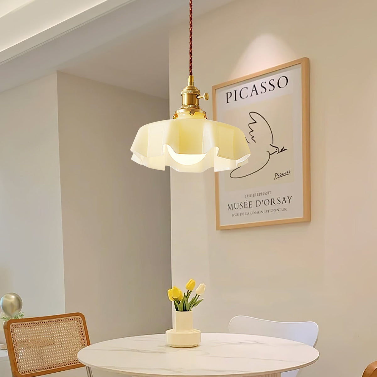 Pendant Pleated Ivory Lamp Farmhouse Charm With