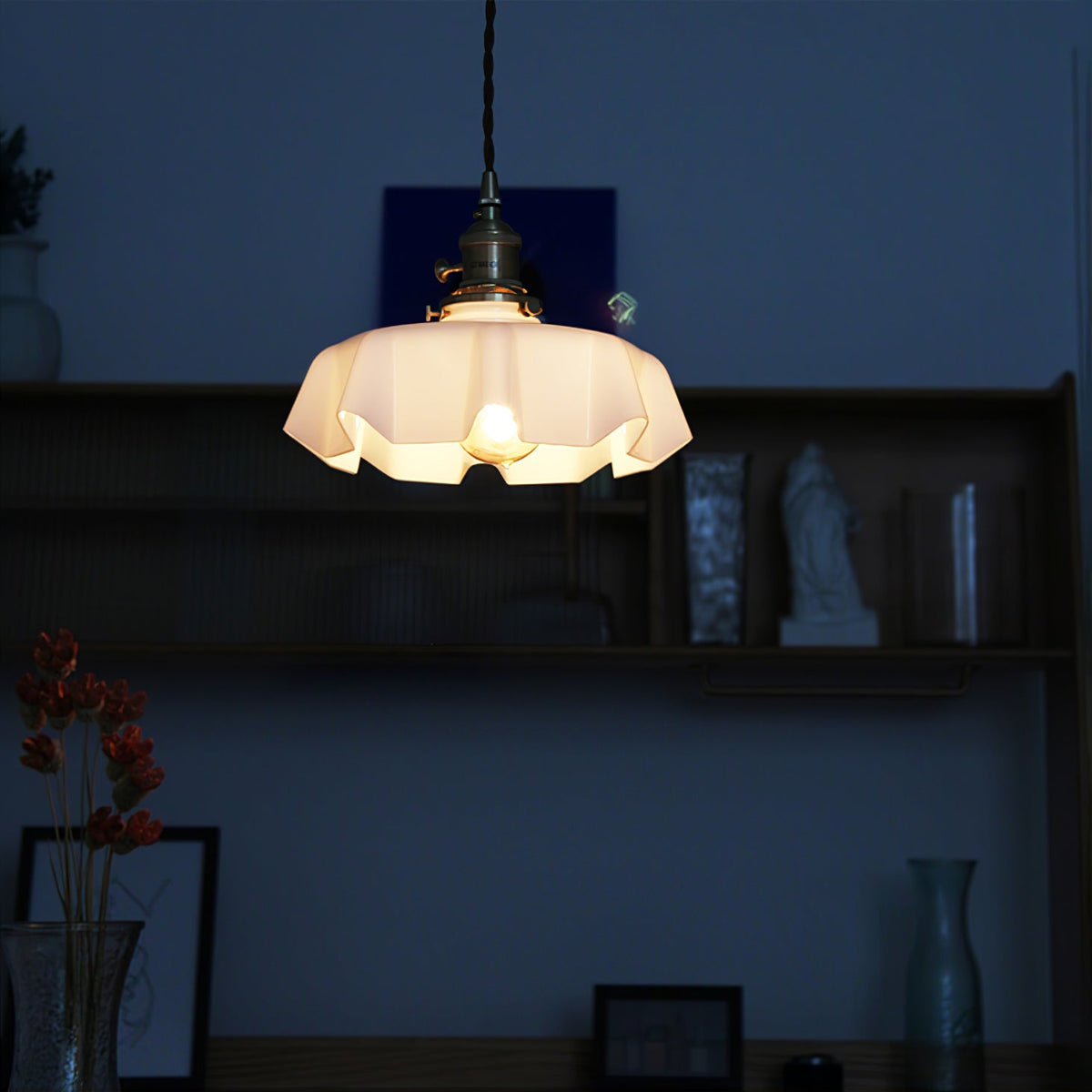 Pendant Pleated Ivory Lamp Farmhouse Charm With