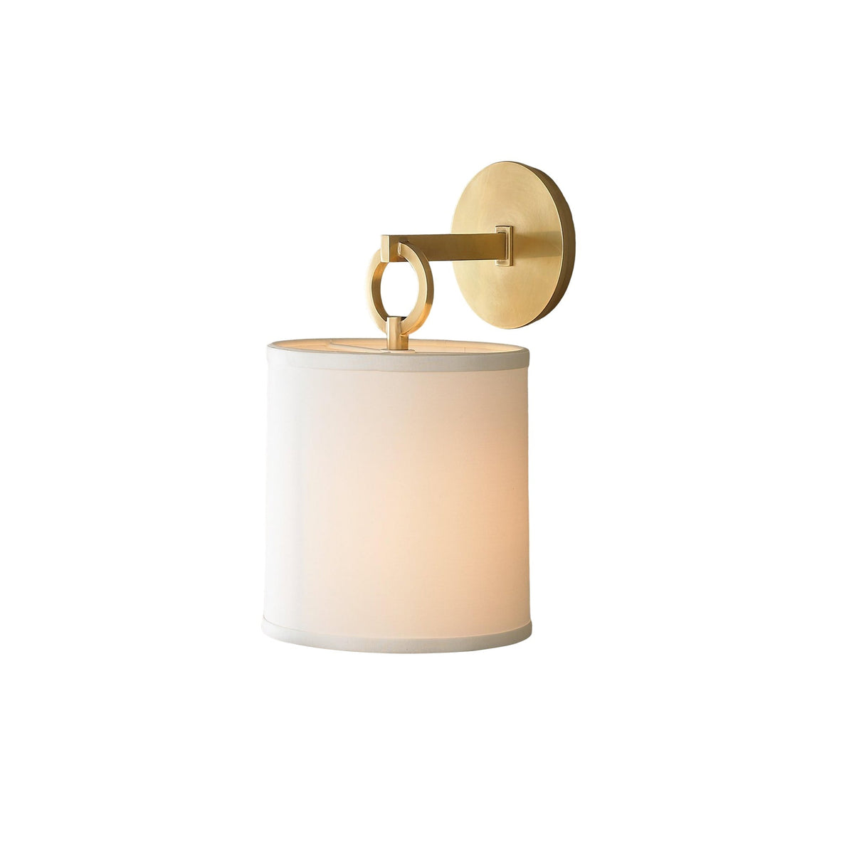 Cylindrical Fabric Shade Wall Lamp With Brass Farmhouse Ring
