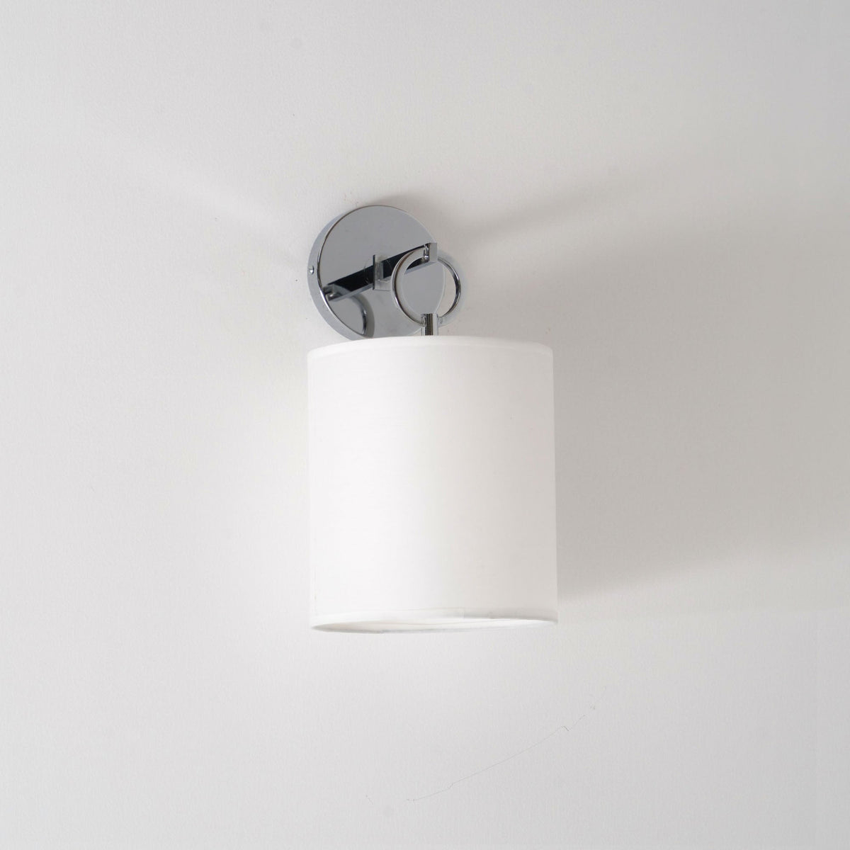 Cylindrical Fabric Shade Wall Lamp With Brass Farmhouse Ring
