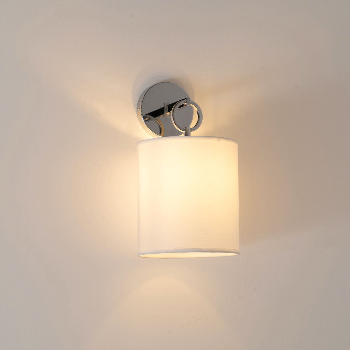 Cylindrical Fabric Shade Wall Lamp With Brass Farmhouse Ring