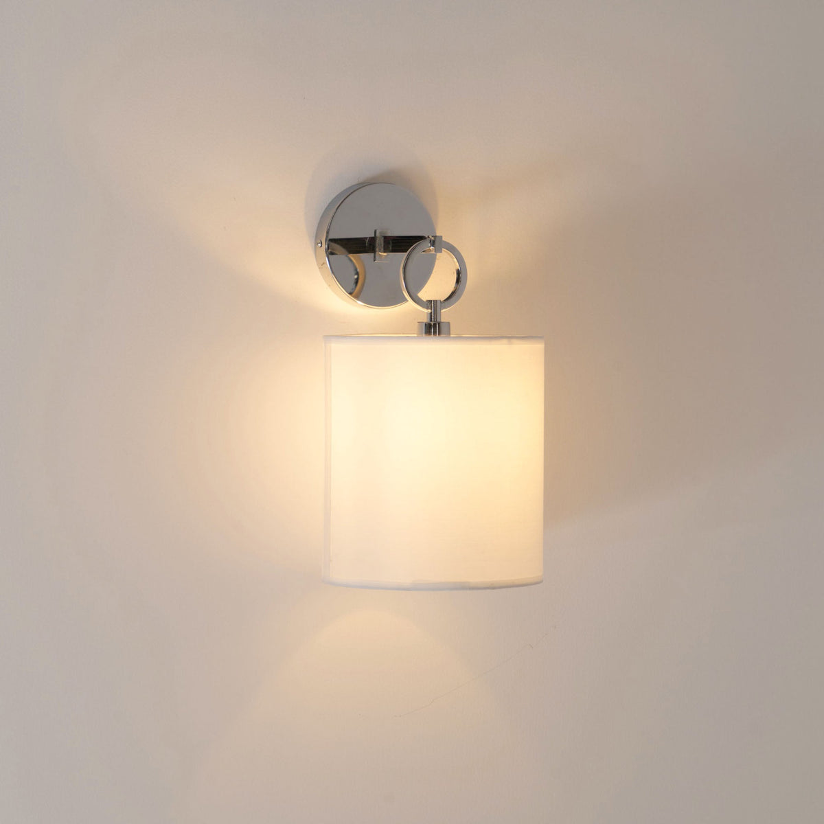 Cylindrical Fabric Shade Wall Lamp With Brass Farmhouse Ring