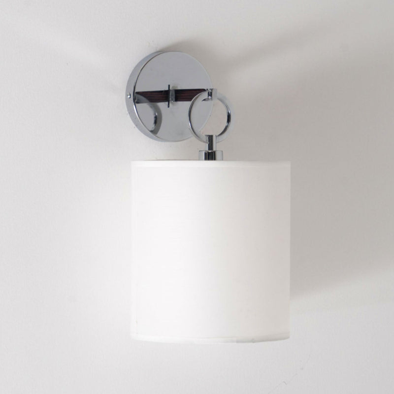 Cylindrical Fabric Shade Wall Lamp With Brass Farmhouse Ring