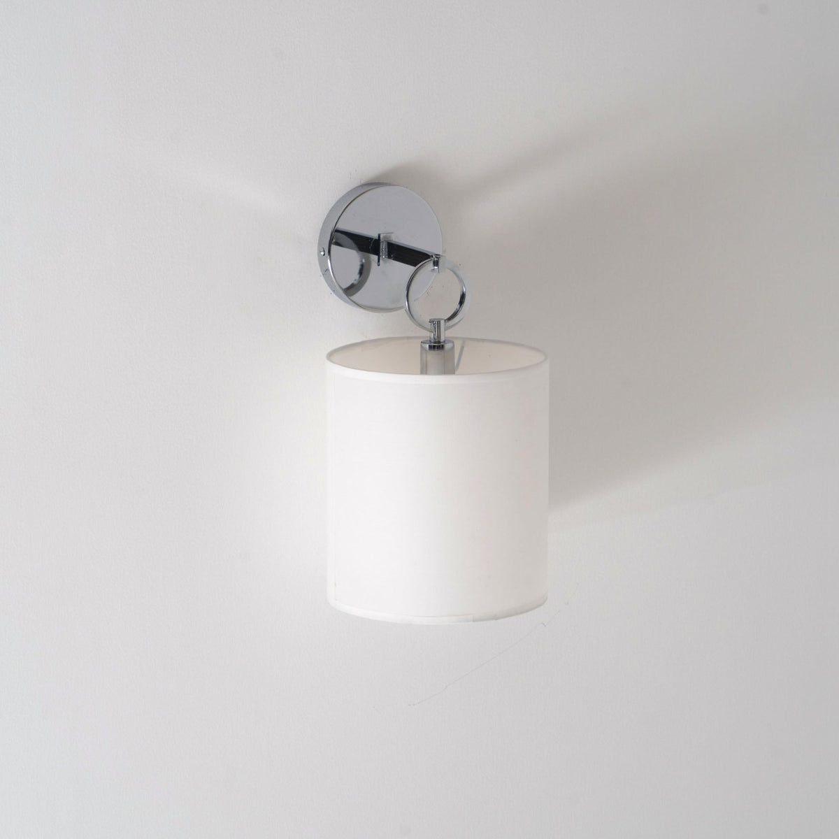 Cylindrical Fabric Shade Wall Lamp With Brass Farmhouse Ring