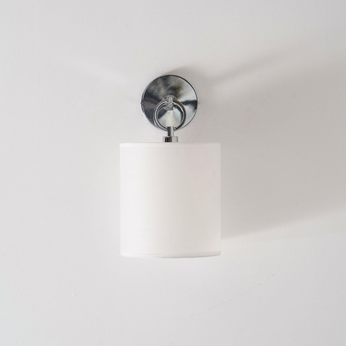 Cylindrical Fabric Shade Wall Lamp With Brass Farmhouse Ring