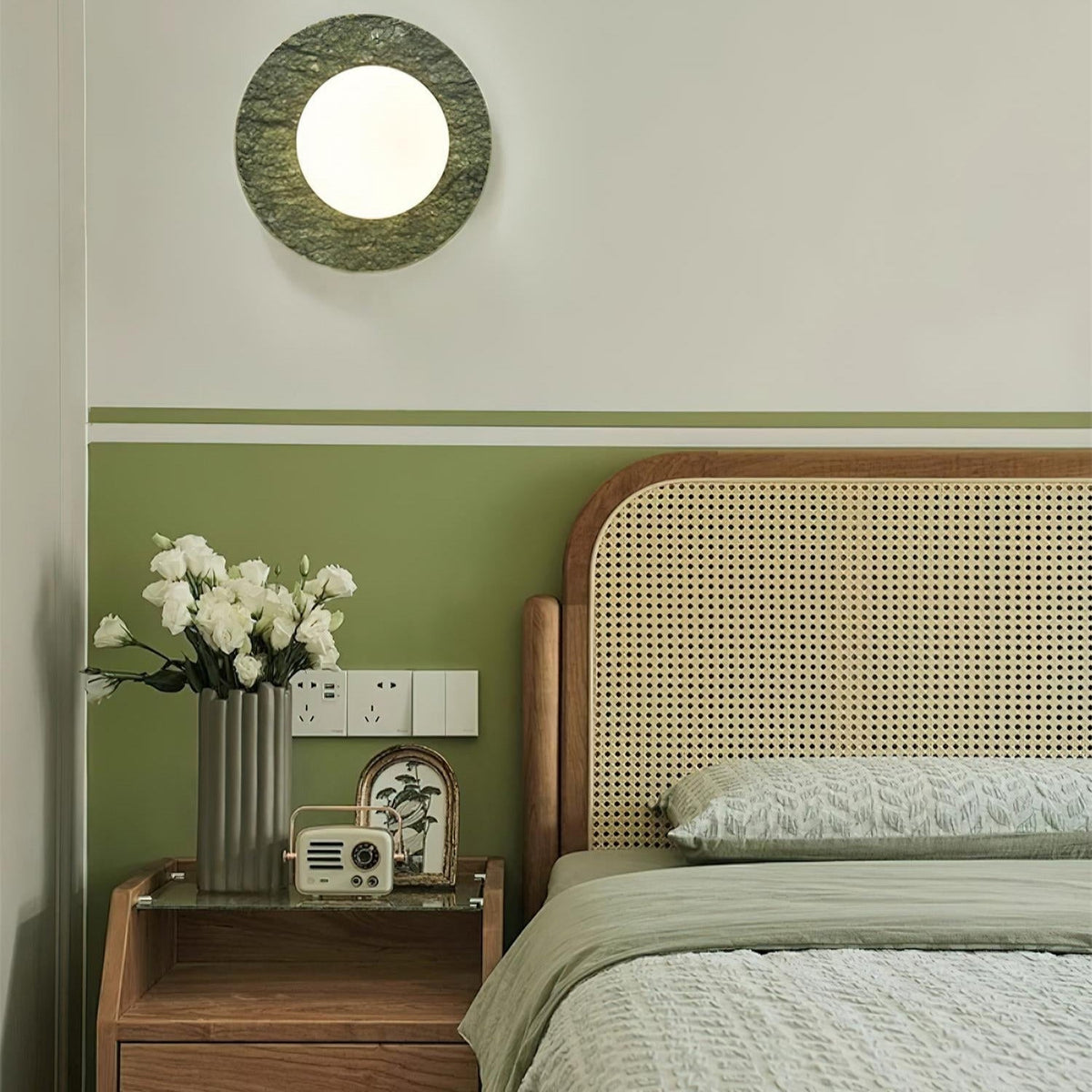 Frosted Glass Wall Light With Green Marble Globe