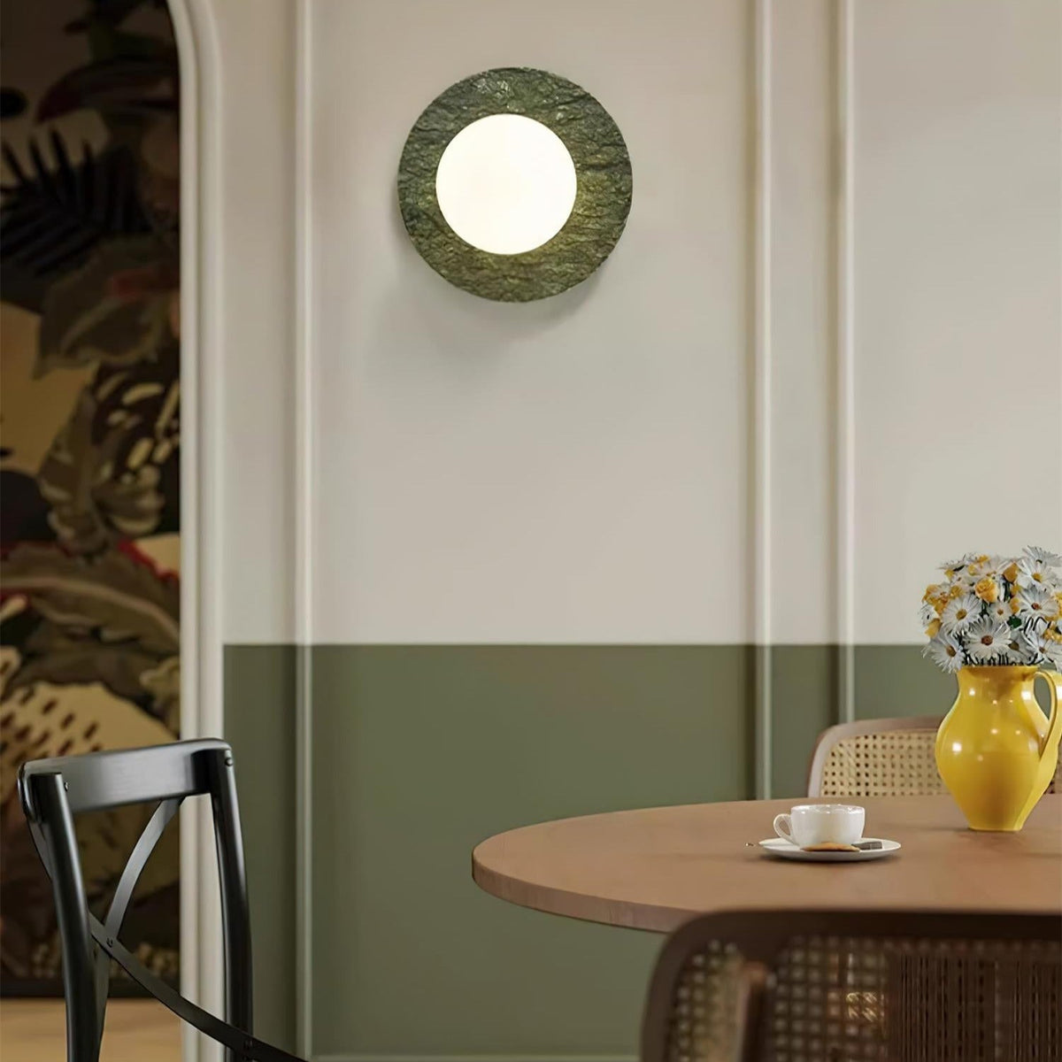 Frosted Glass Wall Light With Green Marble Globe