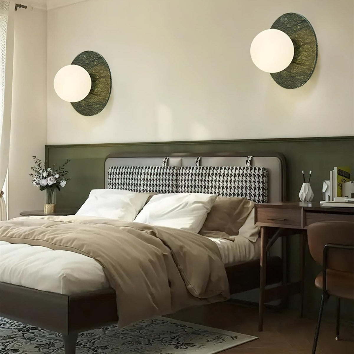 Frosted Glass Wall Light With Green Marble Globe