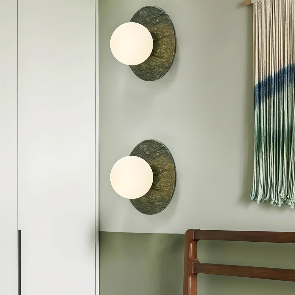 Frosted Glass Wall Light With Green Marble Globe