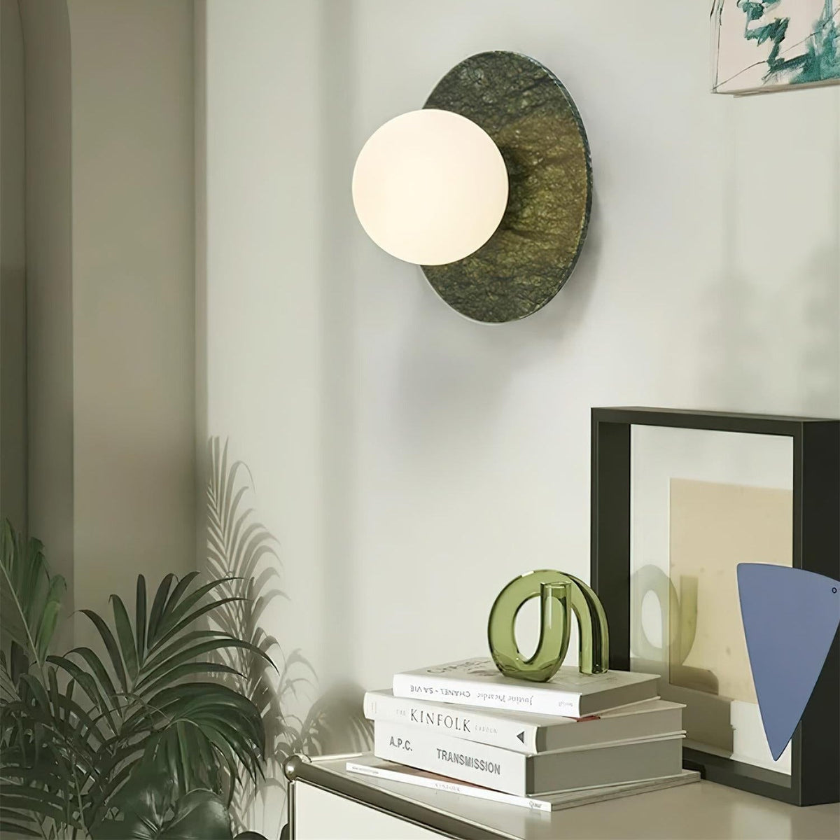Frosted Glass Wall Light With Green Marble Globe