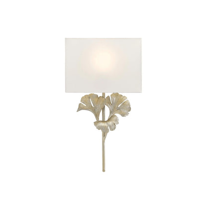 Gold Base And White Square Shade Wall Lamp With Ginkgo Leaf