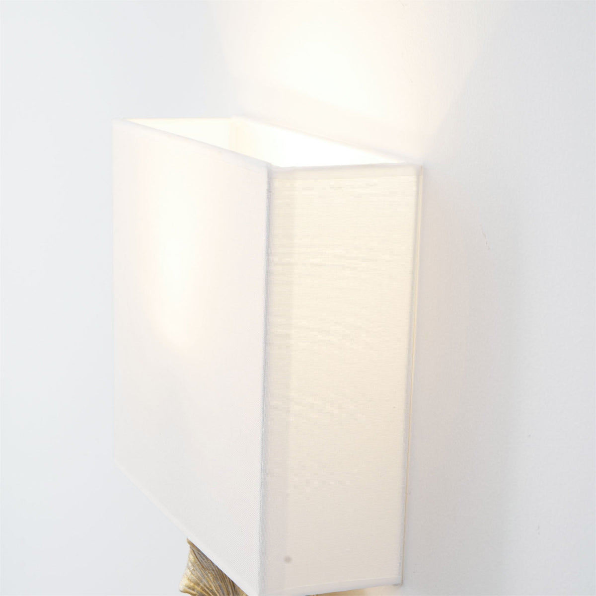 Gold Base And White Square Shade Wall Lamp With Ginkgo Leaf