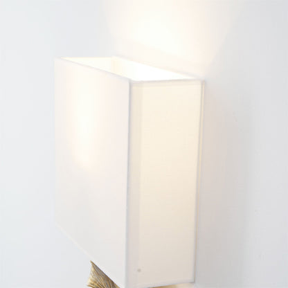 Gold Base And White Square Shade Wall Lamp With Ginkgo Leaf