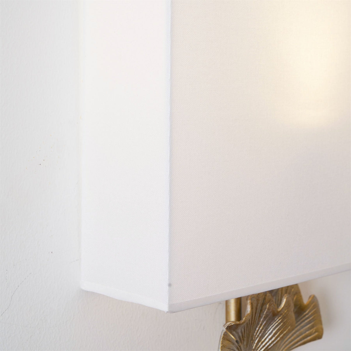 Gold Base And White Square Shade Wall Lamp With Ginkgo Leaf