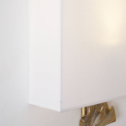 Gold Base And White Square Shade Wall Lamp With Ginkgo Leaf
