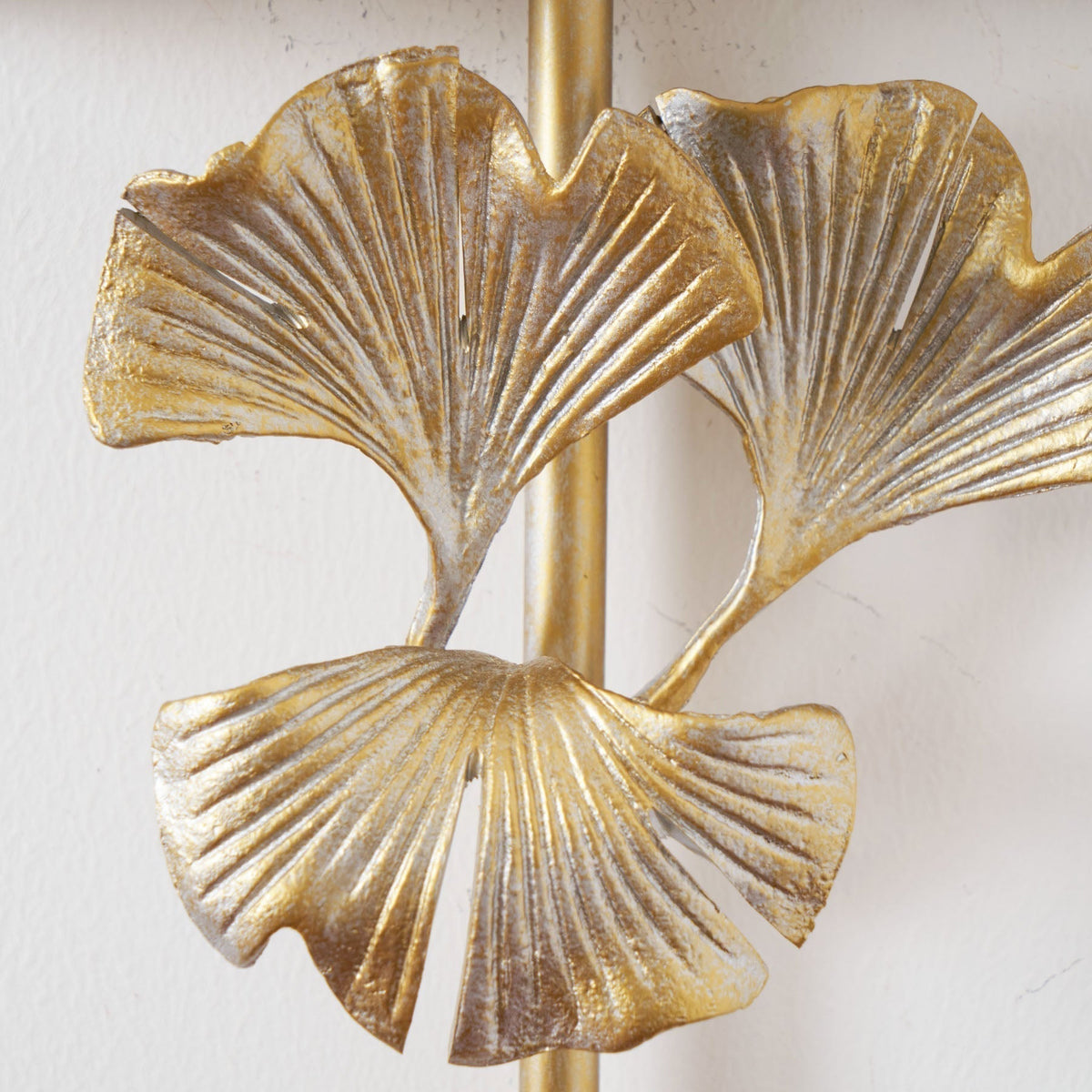 Gold Base And White Square Shade Wall Lamp With Ginkgo Leaf