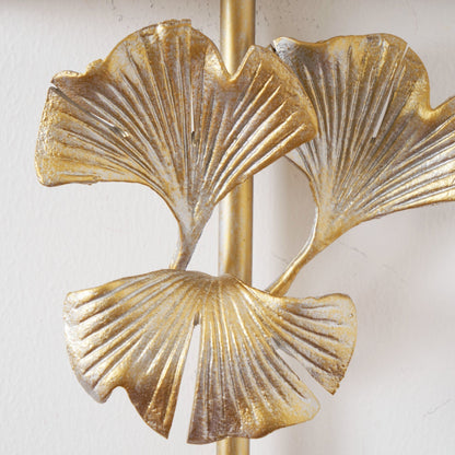 Gold Base And White Square Shade Wall Lamp With Ginkgo Leaf