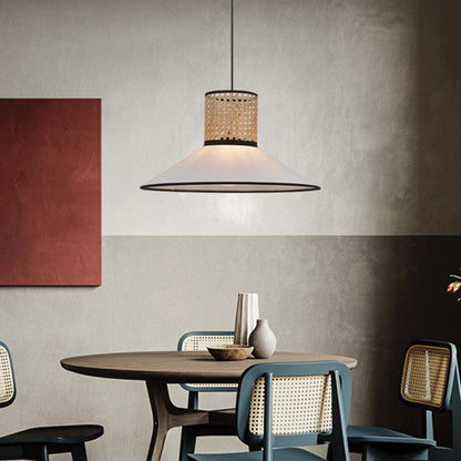 White Pendant Light Modern Rattan And Fabric