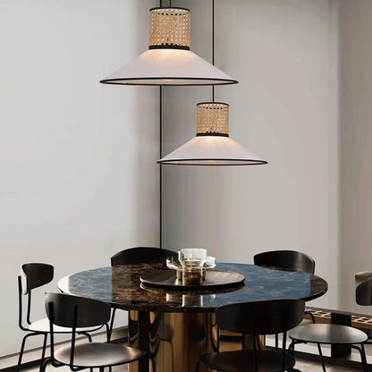 White Pendant Light Modern Rattan And Fabric