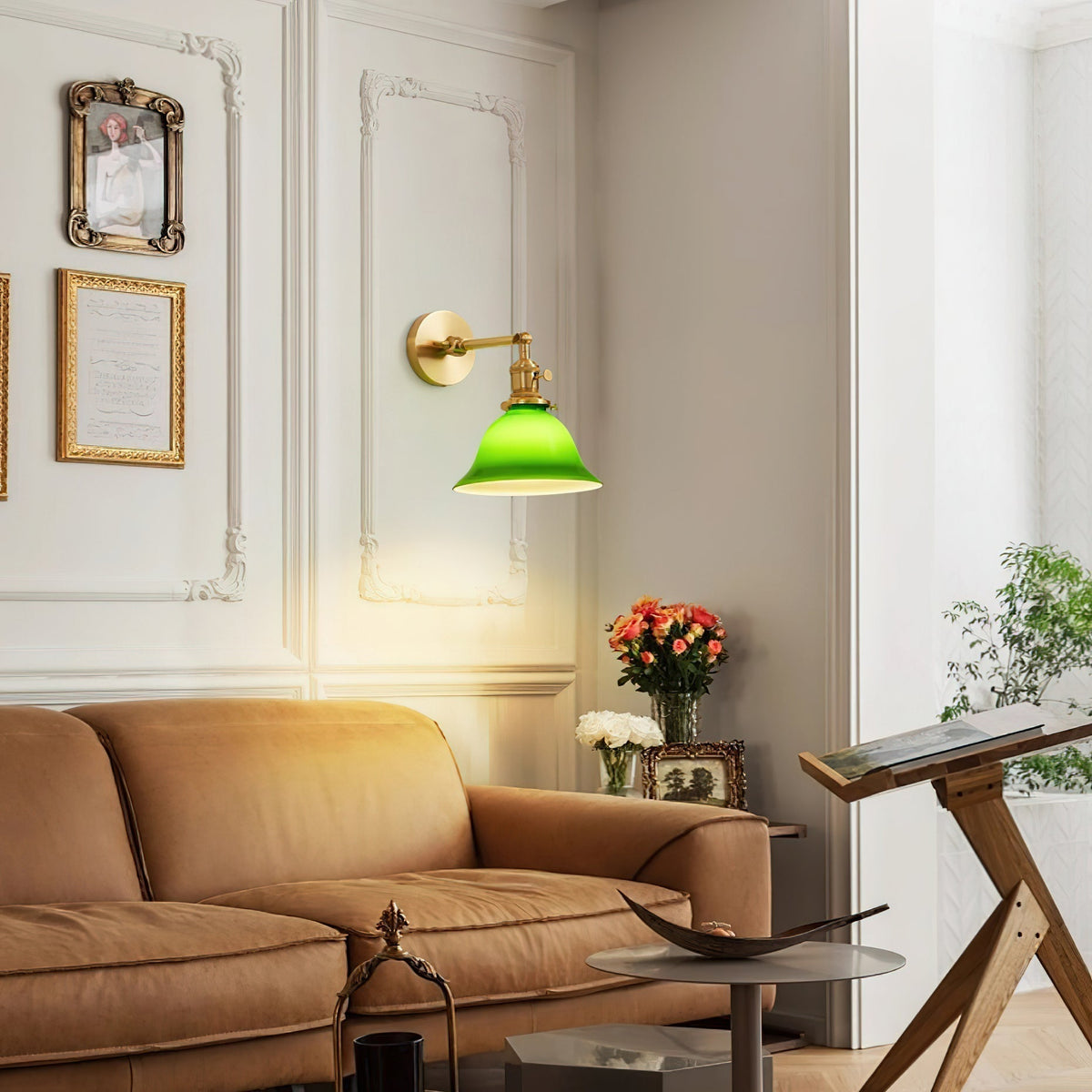 Adjustable Brass Wall Lamp For Bathrooms With Glass Shade