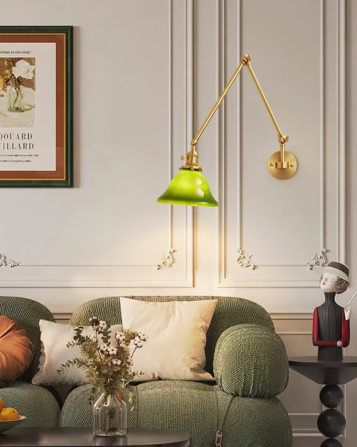 Adjustable Brass Wall Lamp For Bathrooms With Glass Shade