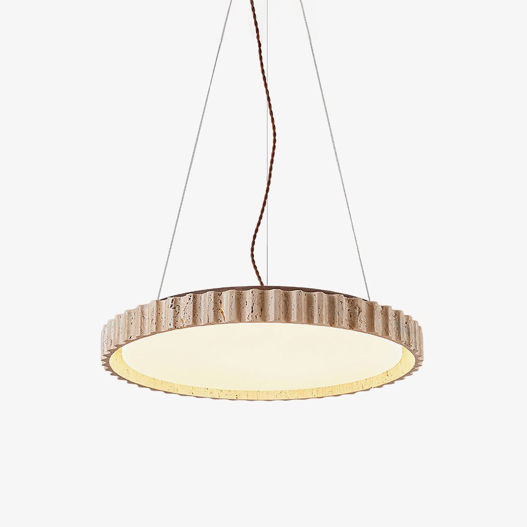 Circular Travertine Pendant Light With Warm Glow