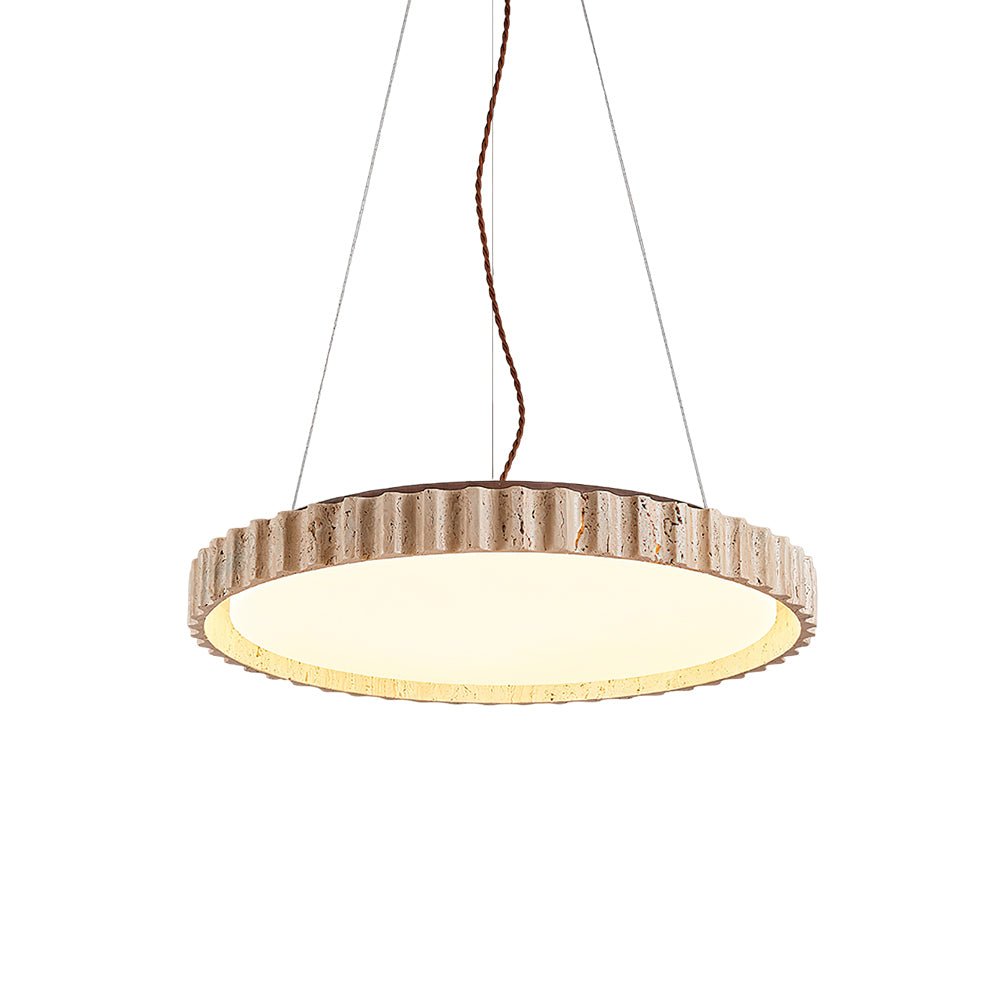 Circular Travertine Pendant Light With Warm Glow