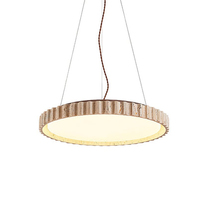 Circular Travertine Pendant Light With Warm Glow