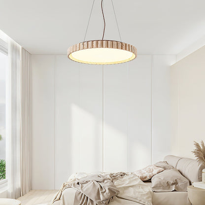 Circular Travertine Pendant Light With Warm Glow