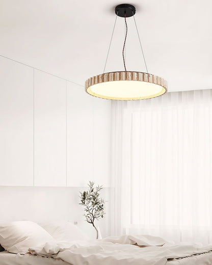 Circular Travertine Pendant Light With Warm Glow