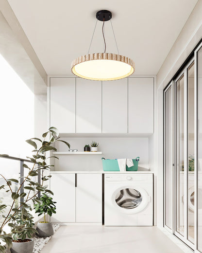 Circular Travertine Pendant Light With Warm Glow
