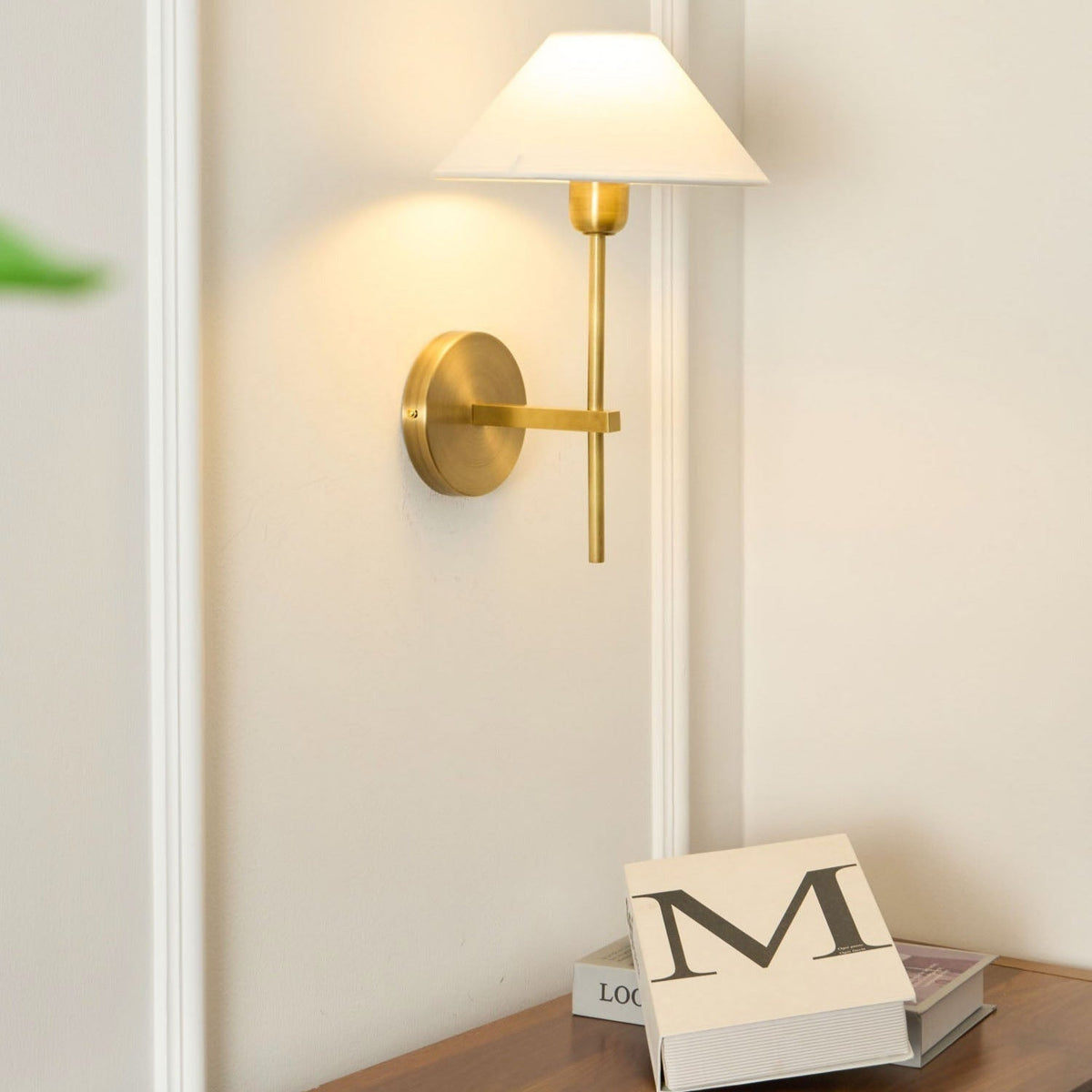White Cone Shade Wall Light With Brushed Brass