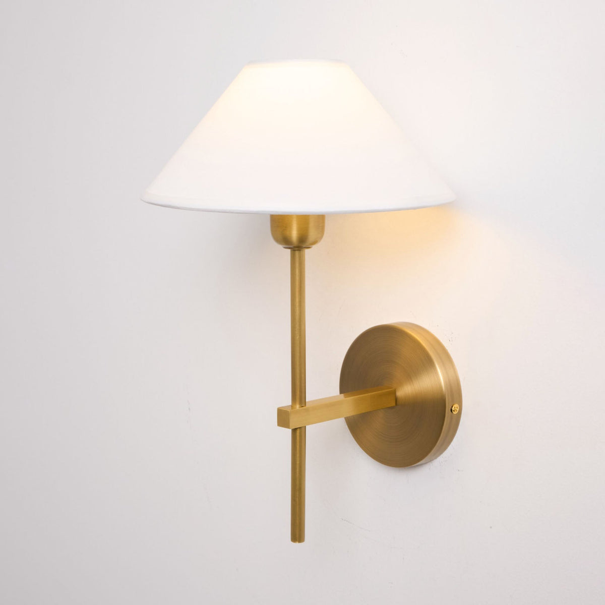 White Cone Shade Wall Light With Brushed Brass
