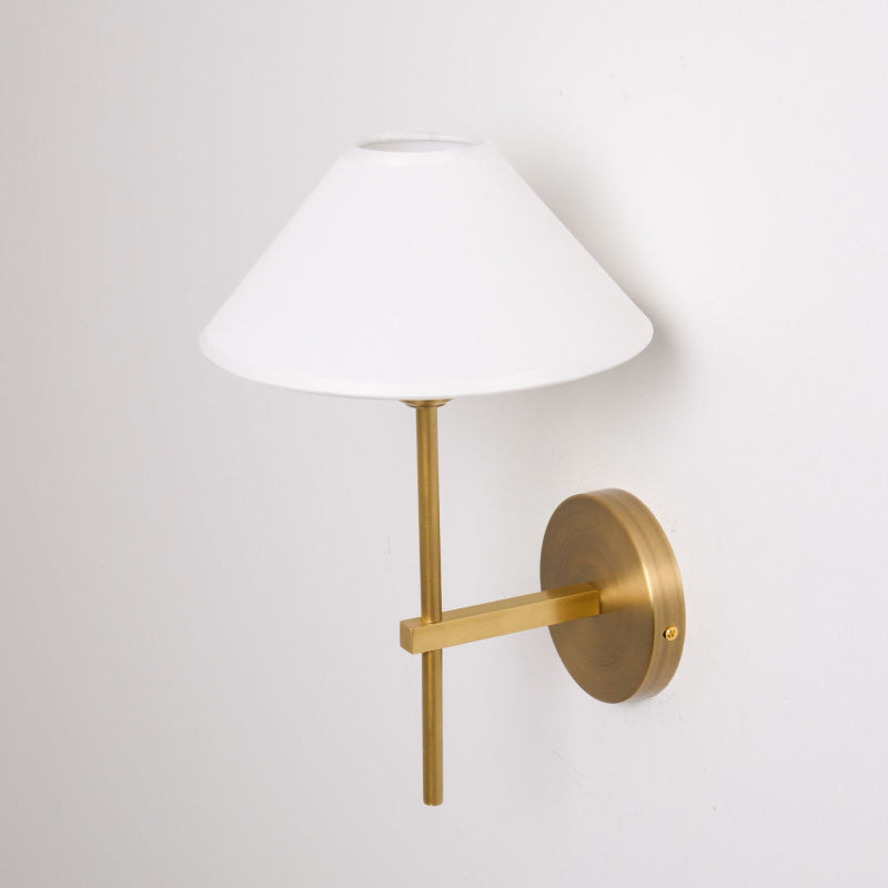 White Cone Shade Wall Light With Brushed Brass