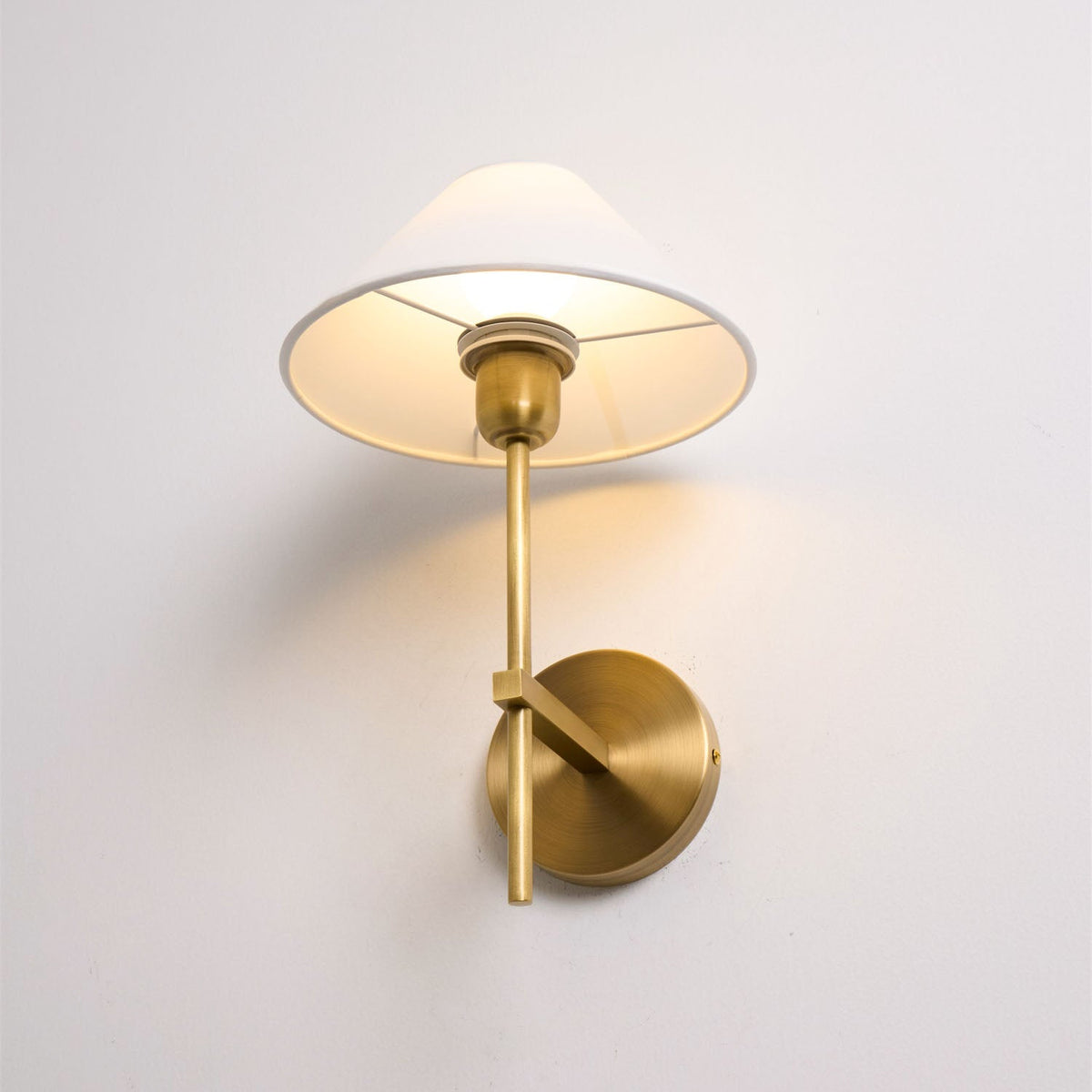 White Cone Shade Wall Light With Brushed Brass