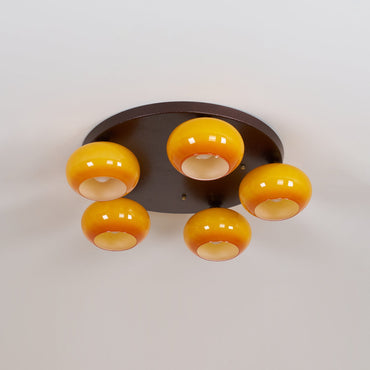 Flush Mount Ceiling Light Five Light Amber Glass