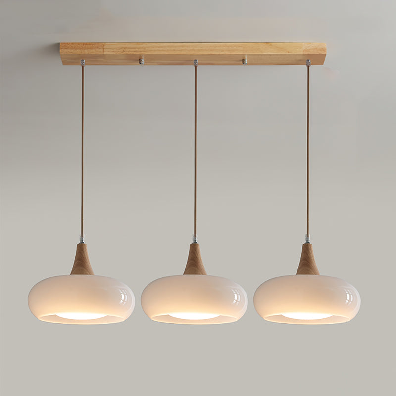 Pendant Light Amber Glass Shade Wood Warm Ambience