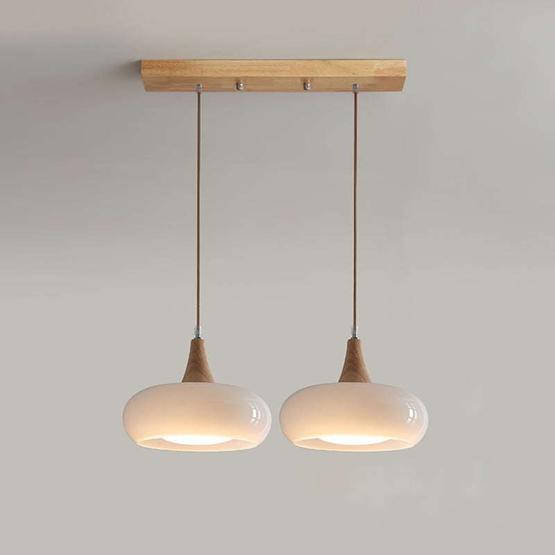 Pendant Light Amber Glass Shade Wood Warm Ambience