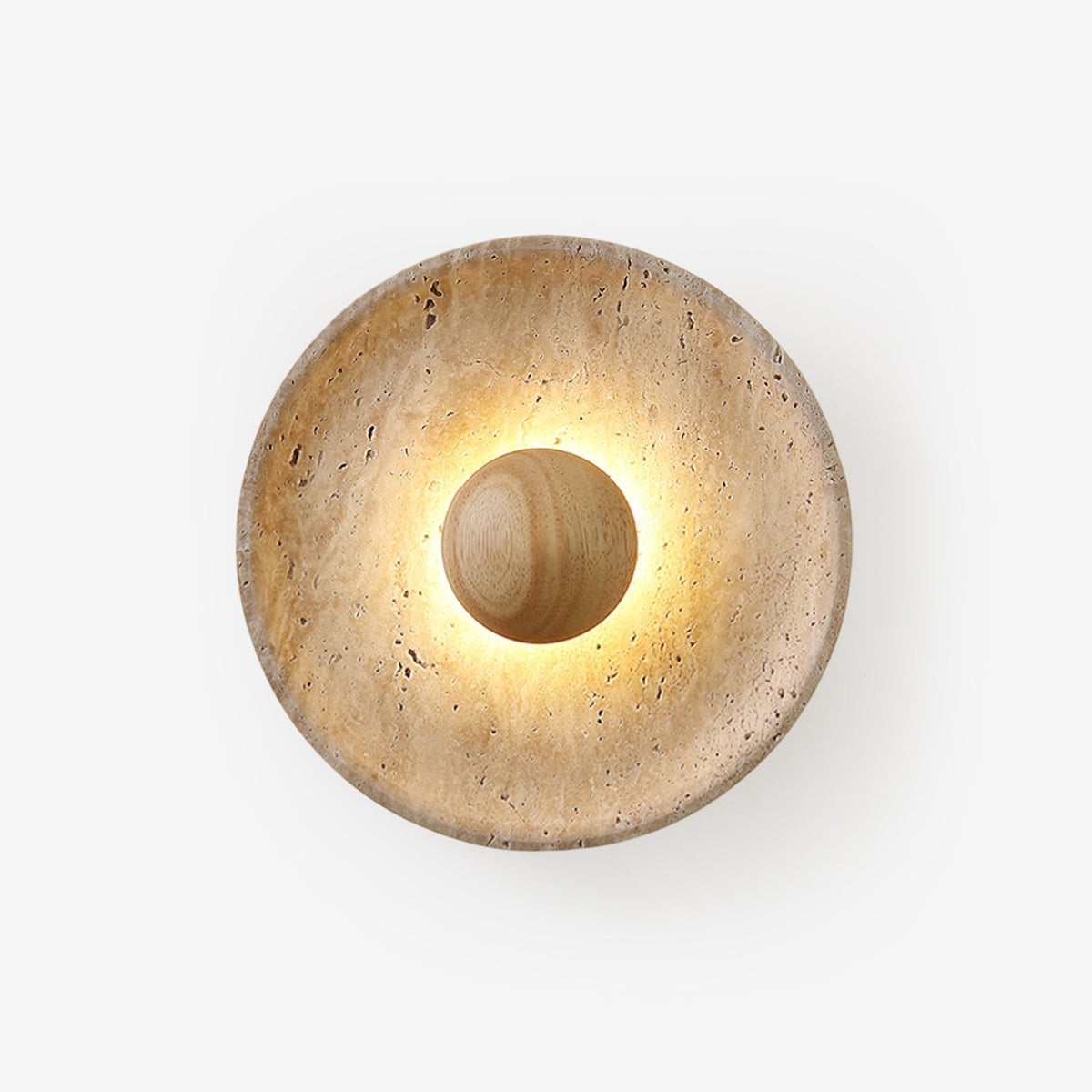 Wall Light With Wooden Sphere Sunlit Travertine