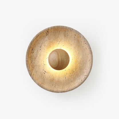 Wall Light With Wooden Sphere Sunlit Travertine